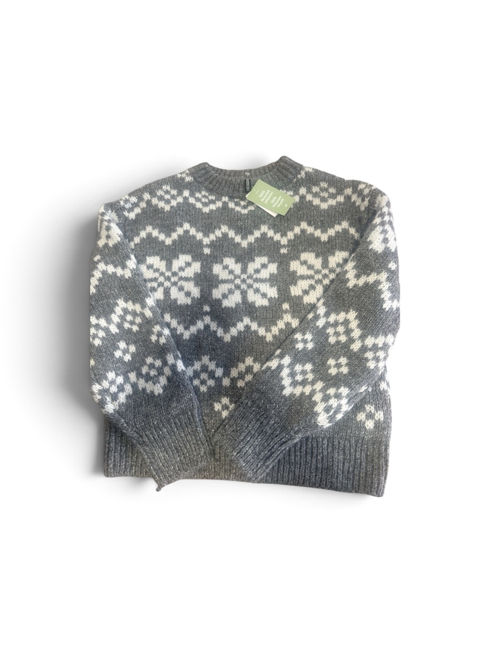 H&M Gray and White Nordic Crewneck Sweater